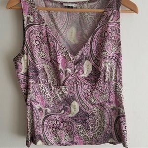 Tahari Silk Pastel Paisley Print Floral Bohemian Tank Top M